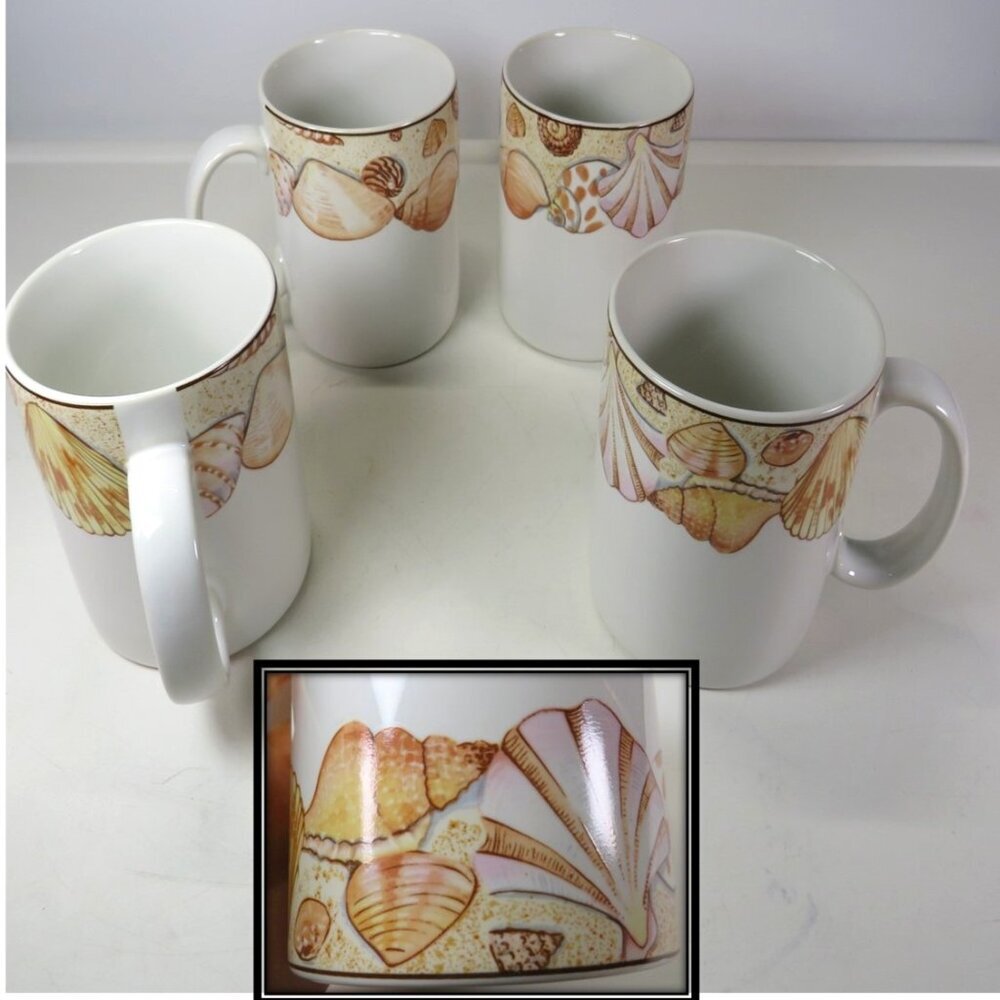 Sea Shell (4) Coffee Mugs 3 3/4" Stoneware like new condition Realistic